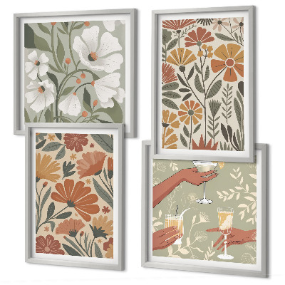 Wall art set Floral patterns orange green