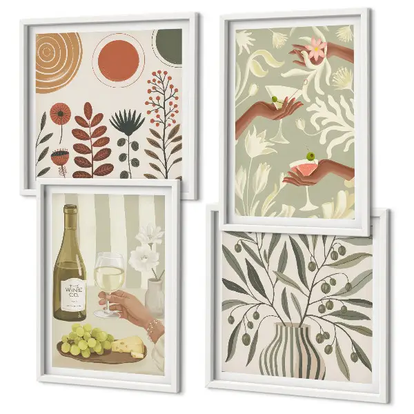 Olive blossoms rustic cocktails wall art set of 4 pieces
