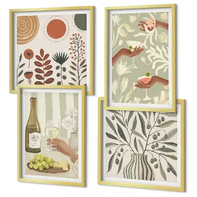 Olive blossoms rustic cocktails wall art set of 4 pieces