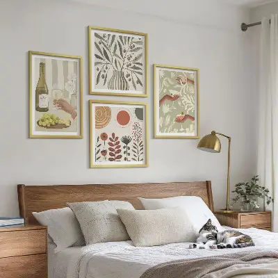 Olive blossoms rustic cocktails wall art set of 4 pieces