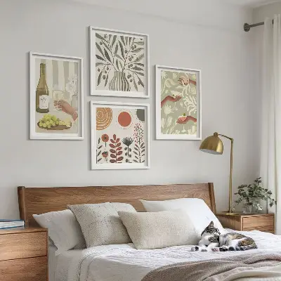 Olive blossoms rustic cocktails wall art set of 4 pieces