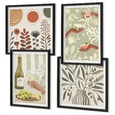 Olive blossoms rustic cocktails wall art set of 4 pieces