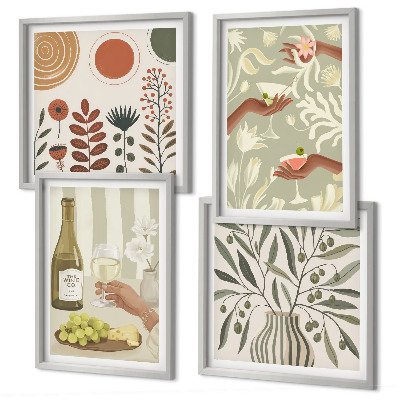 Set of 4 wall art pieces Olive blossoms rustic cocktails