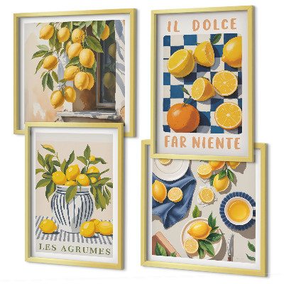 Multi-piece wall decor set Retro yellow citrus fruits