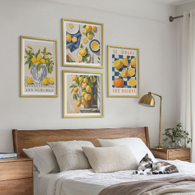 Multi-piece wall decor set Retro yellow citrus fruits