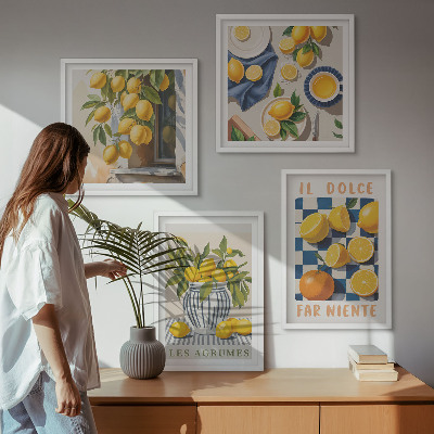 Multi-piece wall decor set Retro yellow citrus fruits