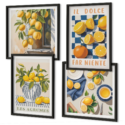 Multi-piece wall decor set Retro yellow citrus fruits