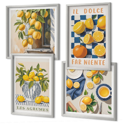Multi-piece wall decor set Retro yellow citrus fruits