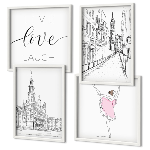 Set of 4 wall art pieces Stylish graphics ballerina architecture