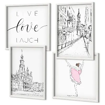 Ballerina and architecture wall art set of 4 stylish graphics