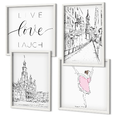 Set of 4 wall art pieces Stylish graphics ballerina architecture