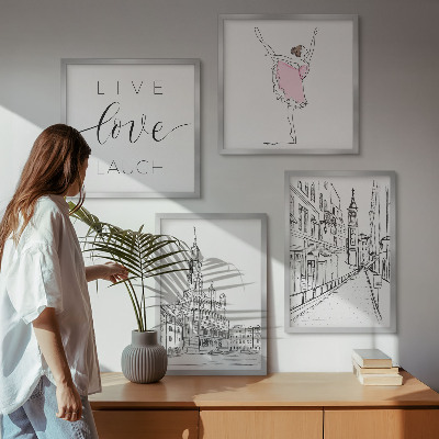 Set of 4 wall art pieces Stylish graphics ballerina architecture