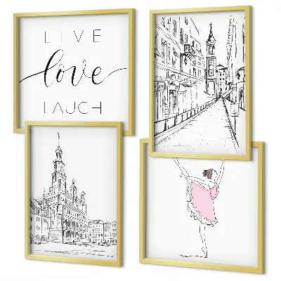 Ballerina and architecture wall art set of 4 stylish graphics