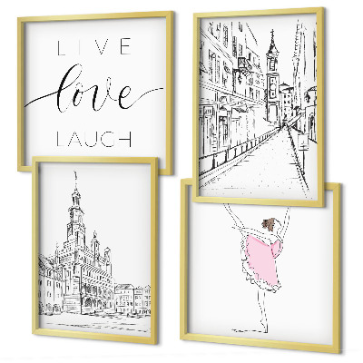 Set of 4 wall art pieces Stylish graphics ballerina architecture