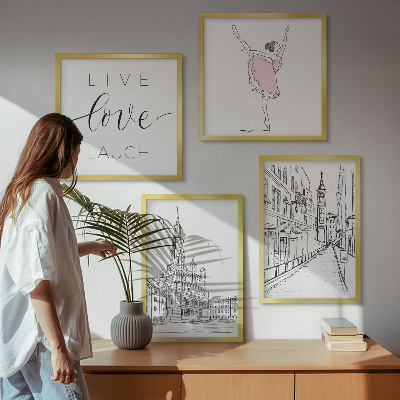 Set of 4 wall art pieces Stylish graphics ballerina architecture