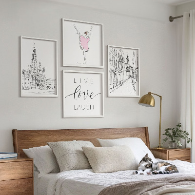 Set of 4 wall art pieces Stylish graphics ballerina architecture