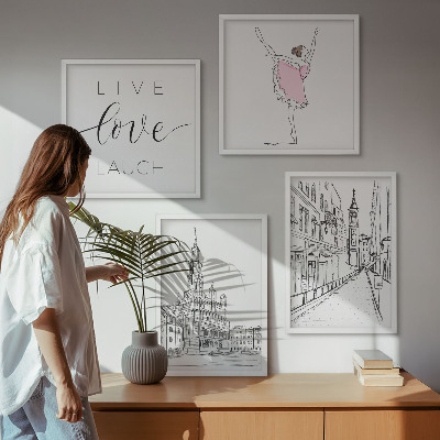 Set of 4 wall art pieces Stylish graphics ballerina architecture