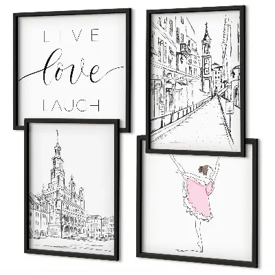 Ballerina and architecture wall art set of 4 stylish graphics