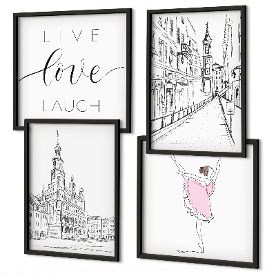 Set of 4 wall art pieces Stylish graphics ballerina architecture