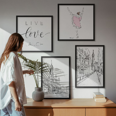 Set of 4 wall art pieces Stylish graphics ballerina architecture