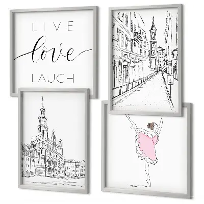 Ballerina and architecture wall art set of 4 stylish graphics