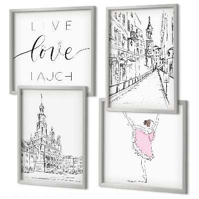 Set of 4 wall art pieces Stylish graphics ballerina architecture