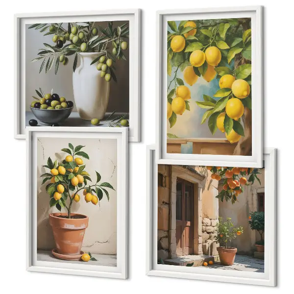 Lemon trees in pots wall art set of 4 pieces