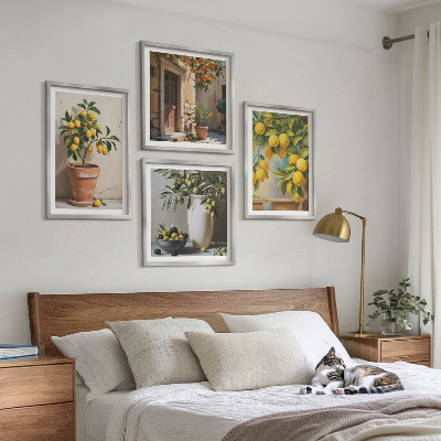Set of 4 wall art pieces Lemon trees in pots
