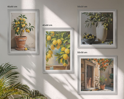 Set of 4 wall art pieces Lemon trees in pots