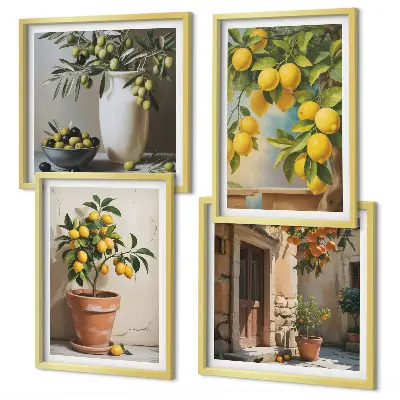 Lemon trees in pots wall art set of 4 pieces