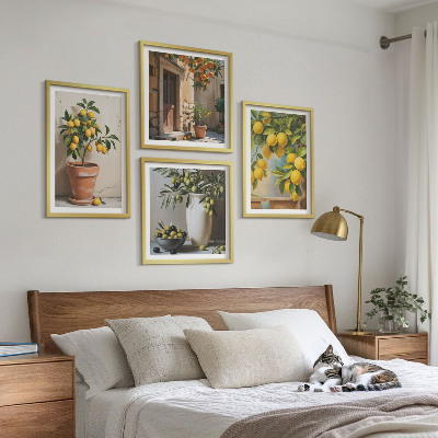 Set of 4 wall art pieces Lemon trees in pots
