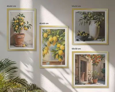 Lemon trees in pots wall art set of 4 pieces