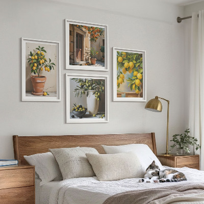 Set of 4 wall art pieces Lemon trees in pots
