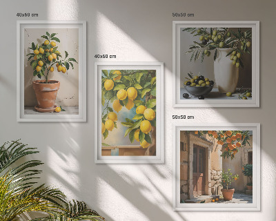 Set of 4 wall art pieces Lemon trees in pots