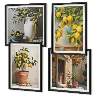 Lemon trees in pots wall art set of 4 pieces