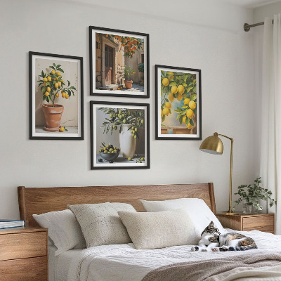 Set of 4 wall art pieces Lemon trees in pots