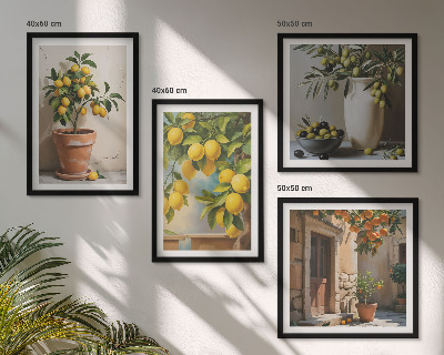 Set of 4 wall art pieces Lemon trees in pots
