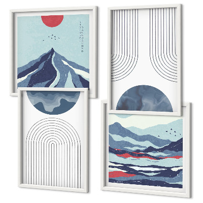 Set of 4 wall art pieces Abstract mountain landscapes