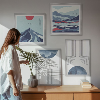 Set of 4 wall art pieces Abstract mountain landscapes