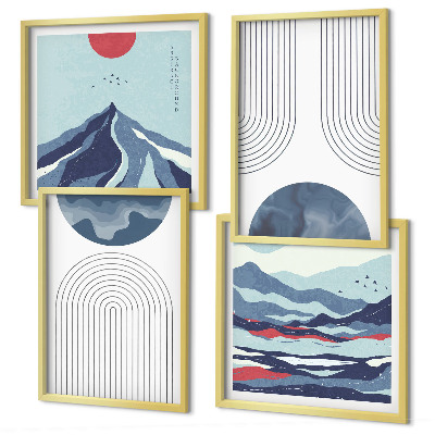 Set of 4 wall art pieces Abstract mountain landscapes