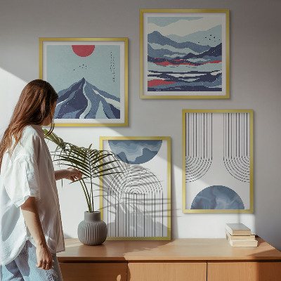 Set of 4 wall art pieces Abstract mountain landscapes