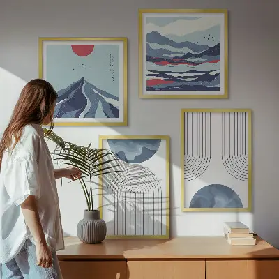 Abstract mountain landscape wall art set of 4 pieces