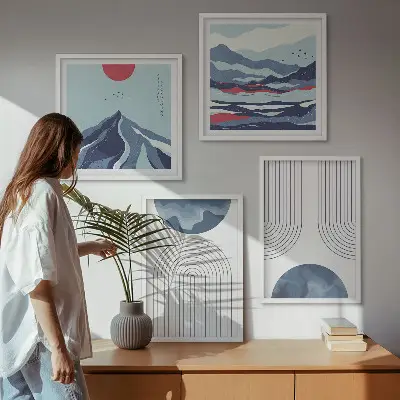 Abstract mountain landscape wall art set of 4 pieces