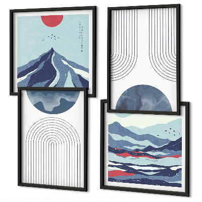 Set of 4 wall art pieces Abstract mountain landscapes