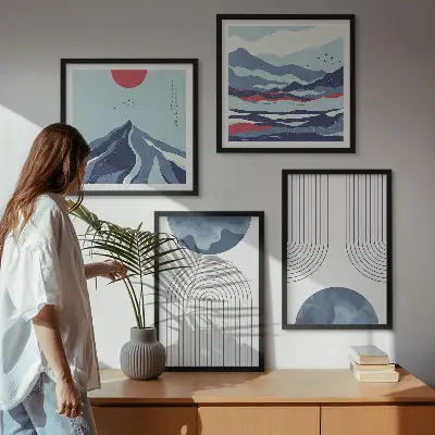 Abstract mountain landscape wall art set of 4 pieces
