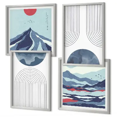 Abstract mountain landscape wall art set of 4 pieces