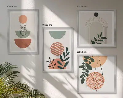Wall art set with modern plant motifs