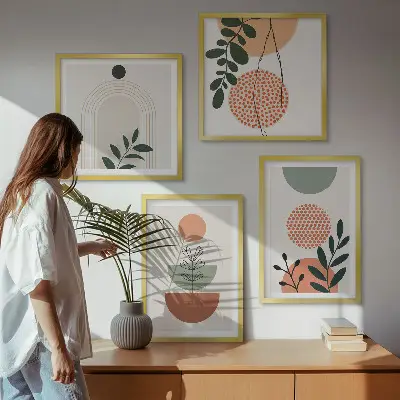 Wall art set with modern plant motifs