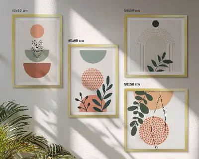 Wall art set with modern plant motifs