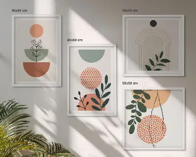 Wall art set with modern plant motifs
